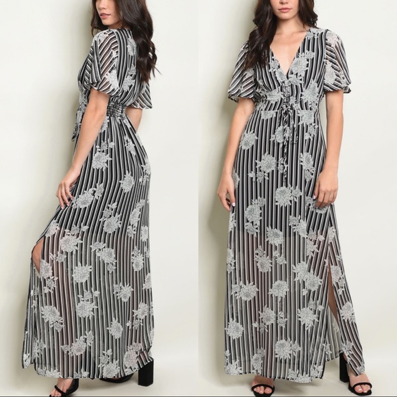 5 ⭐️ Bliss - Stripe + Floral Sheer Maxi Dress - Picture 6 of 7
